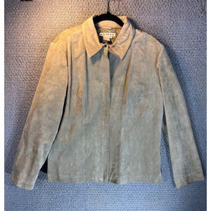 AMI Vintage Suede Leather Green Khaki Full Zip Jacket / Women's XL